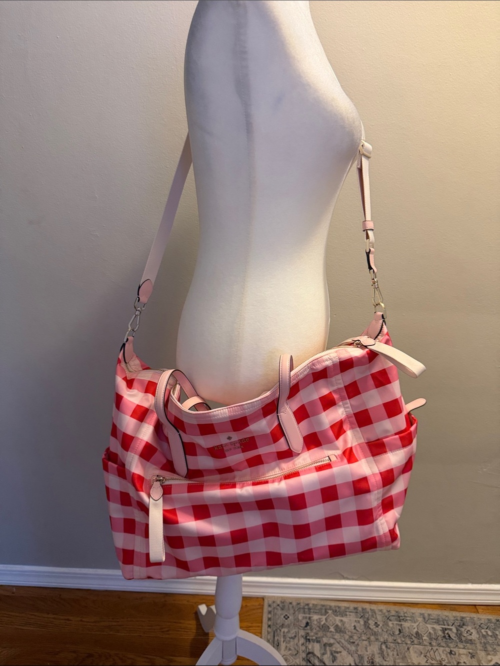 KATE SPADE Pink Gingham Womens Weekender/ Duffle Bag